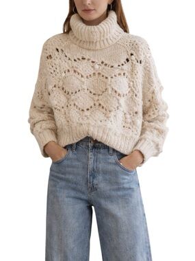 Zara Chunky Knit Turtleneck Sweater Cropped Open Knit Boho size M NWT Flawed